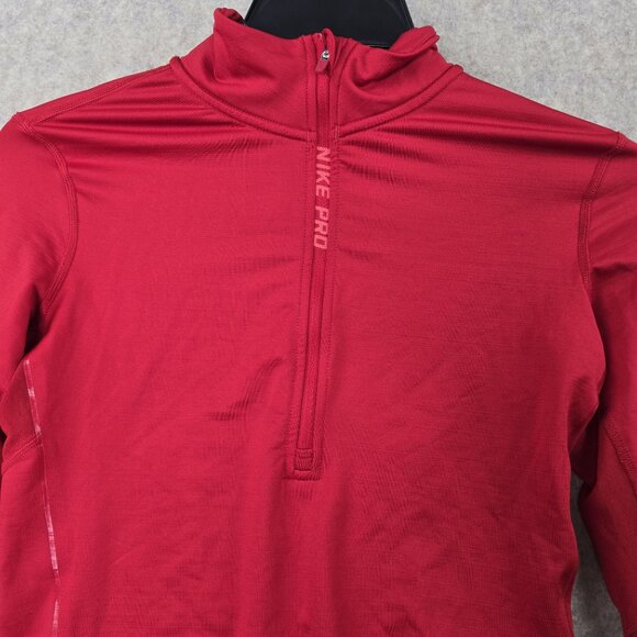 Nike Pro Hyperwarm Womens Red Long Sleeve Half-Zip Pullover M Polyester Blend - Picture 4 of 9